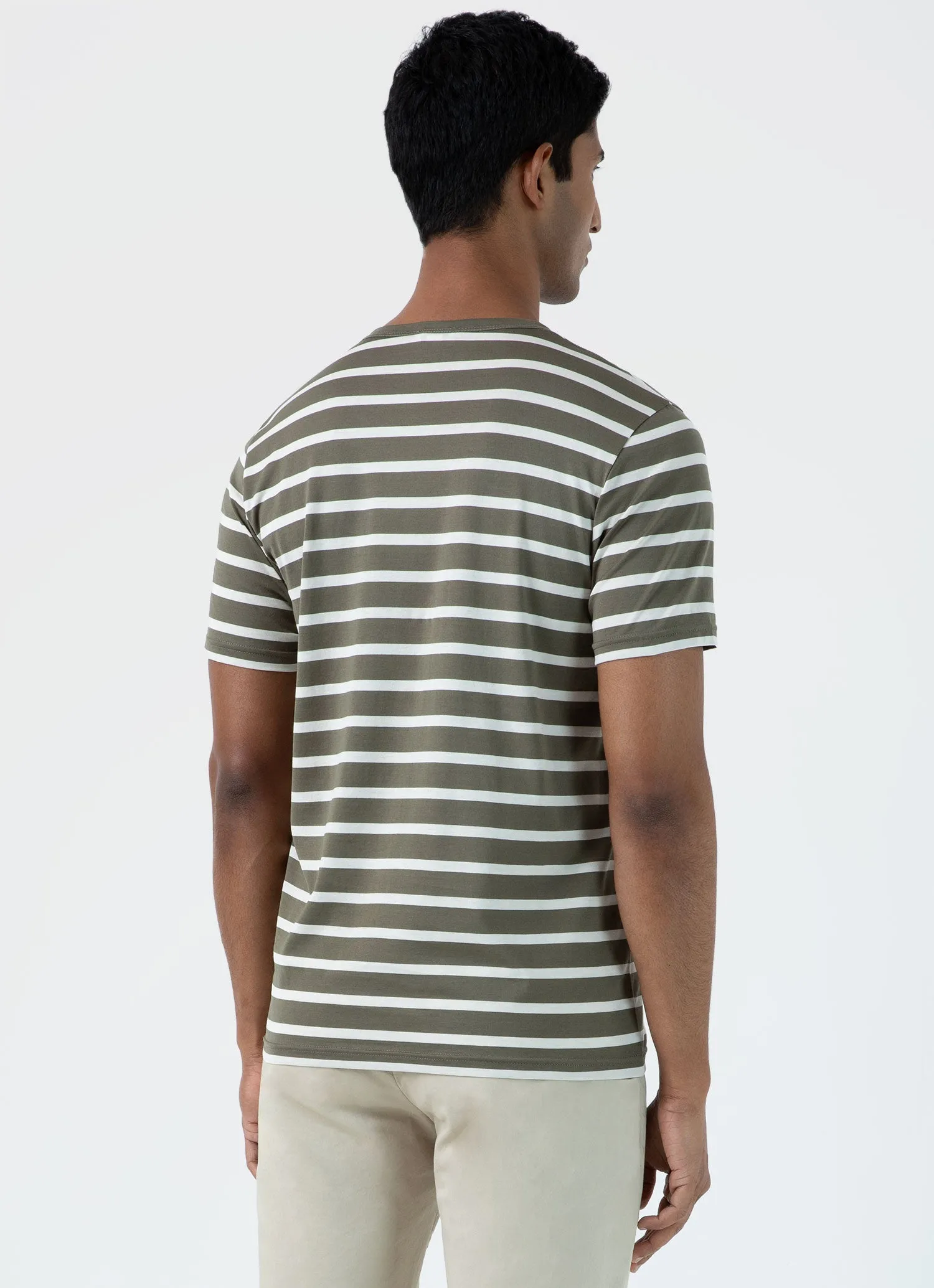 Men's Classic T-shirt in Khaki/Ecru Breton Stripe