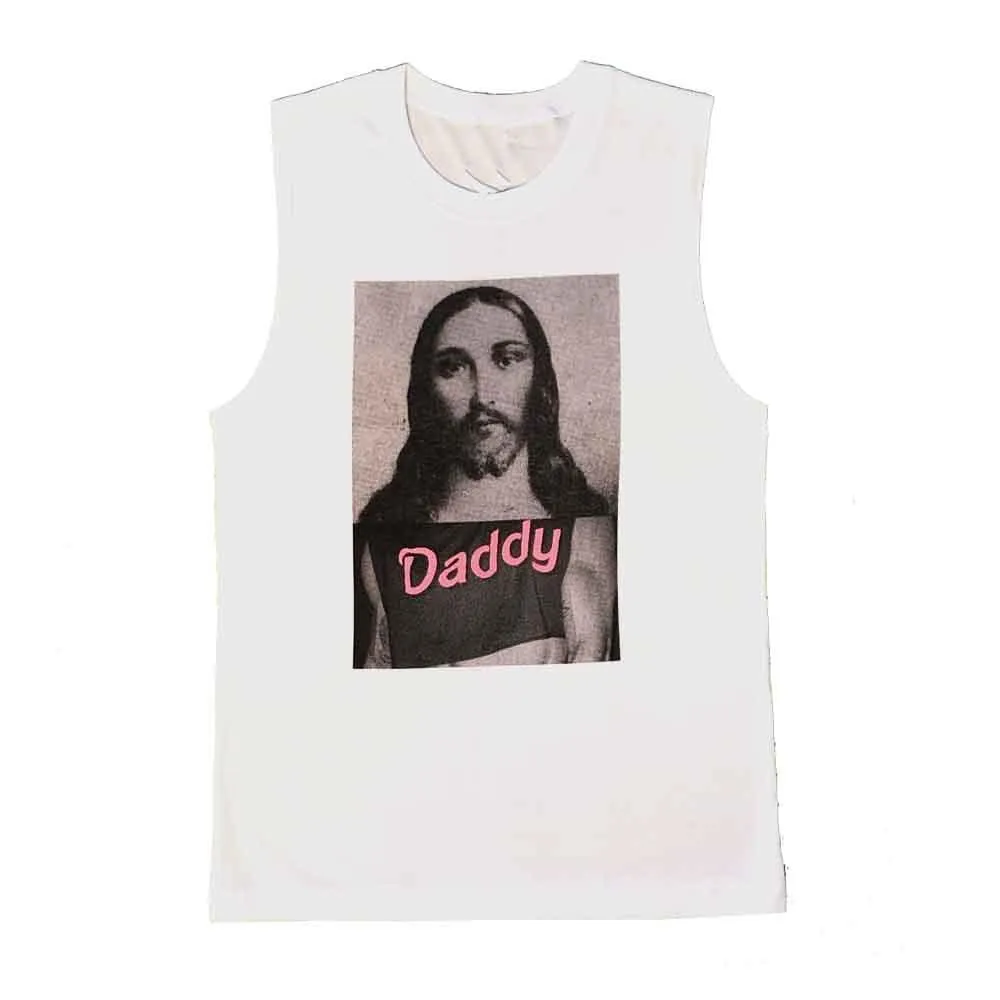 Naro Pinosa Jesus Christ Daddy Sleeveless T-Shirt in White