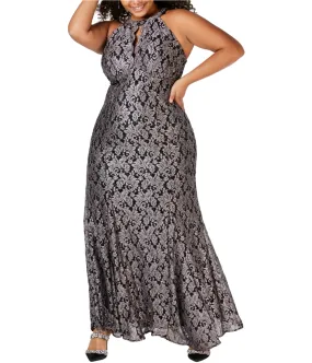 Nightway Womens Glitter Lace Gown Dress