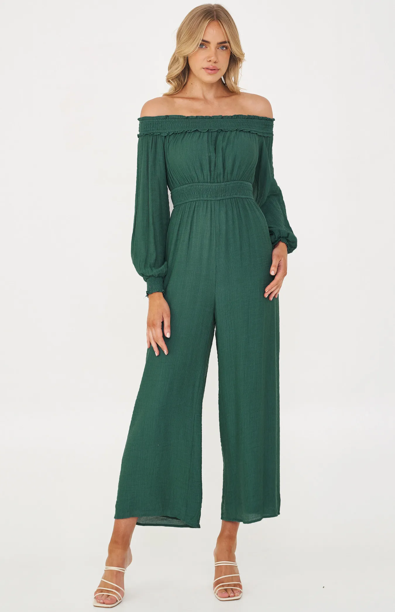 Off the Shoulder Jumpsuit with Shirred Waist (SJP526A)