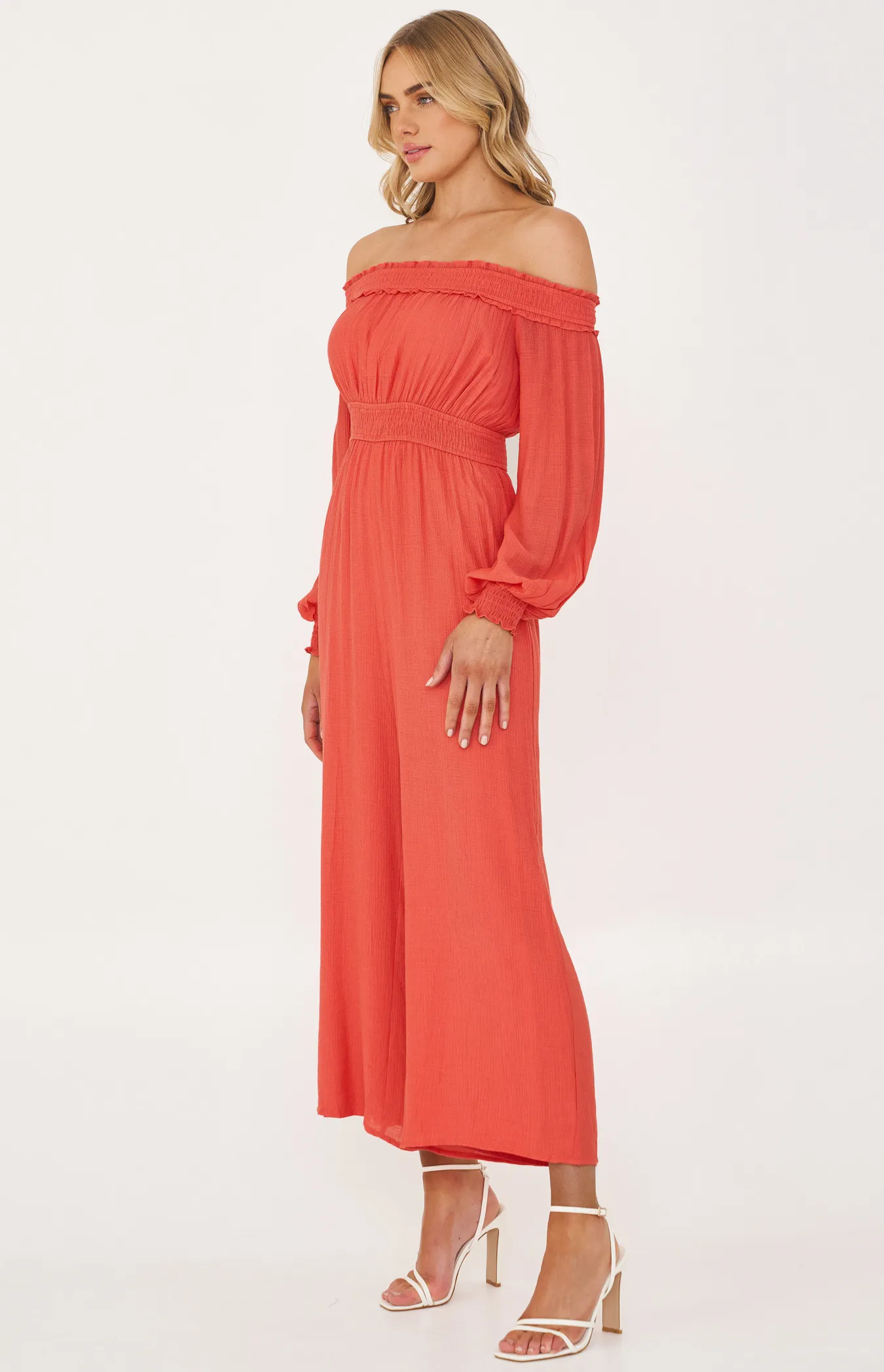 Off the Shoulder Jumpsuit with Shirred Waist (SJP526A)