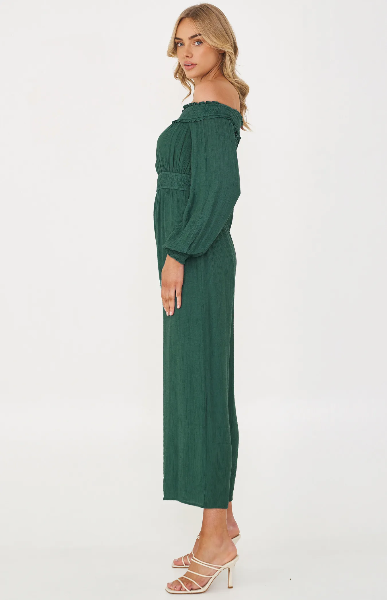 Off the Shoulder Jumpsuit with Shirred Waist (SJP526A)