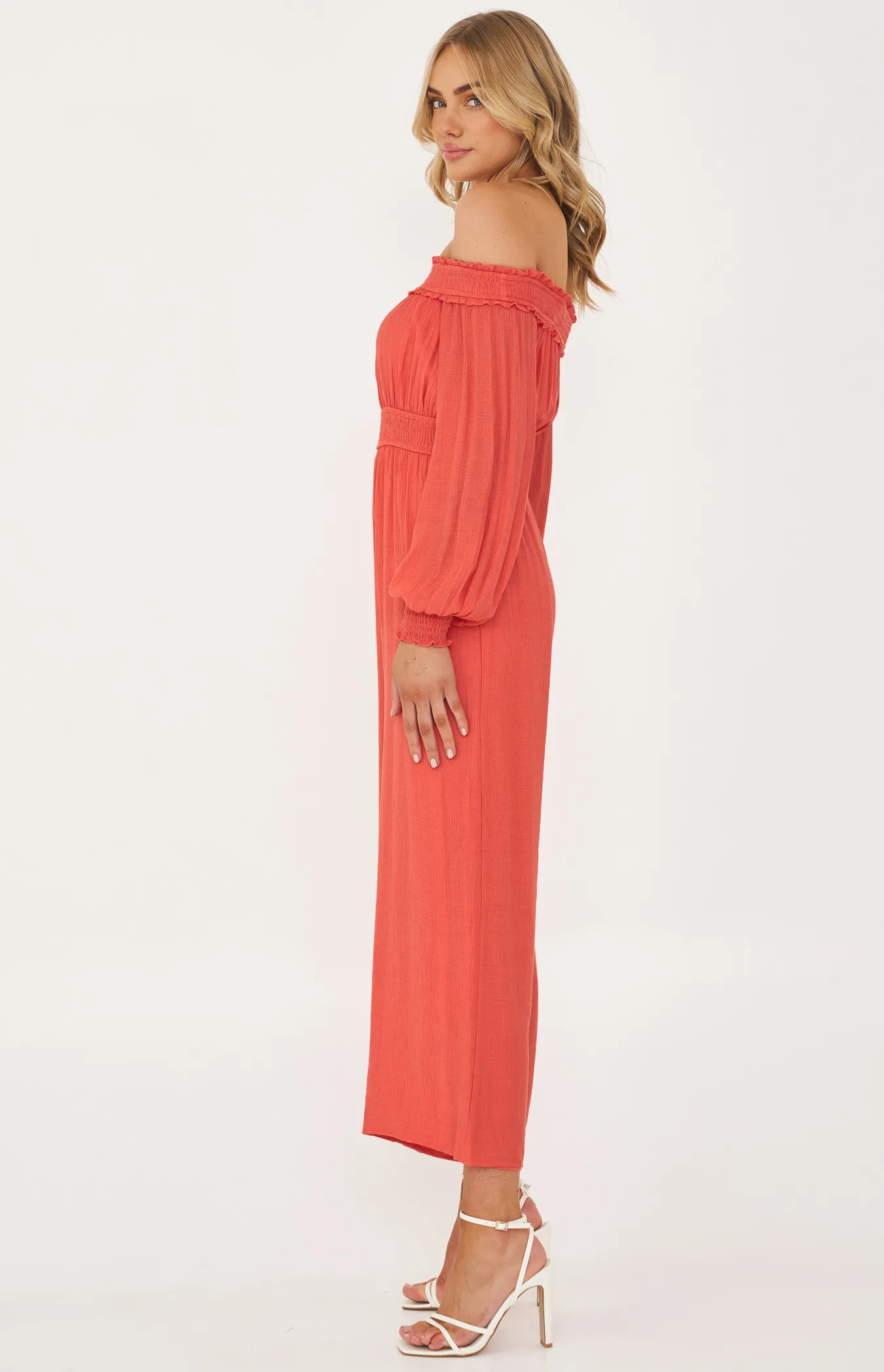 Off the Shoulder Jumpsuit with Shirred Waist (SJP526A)