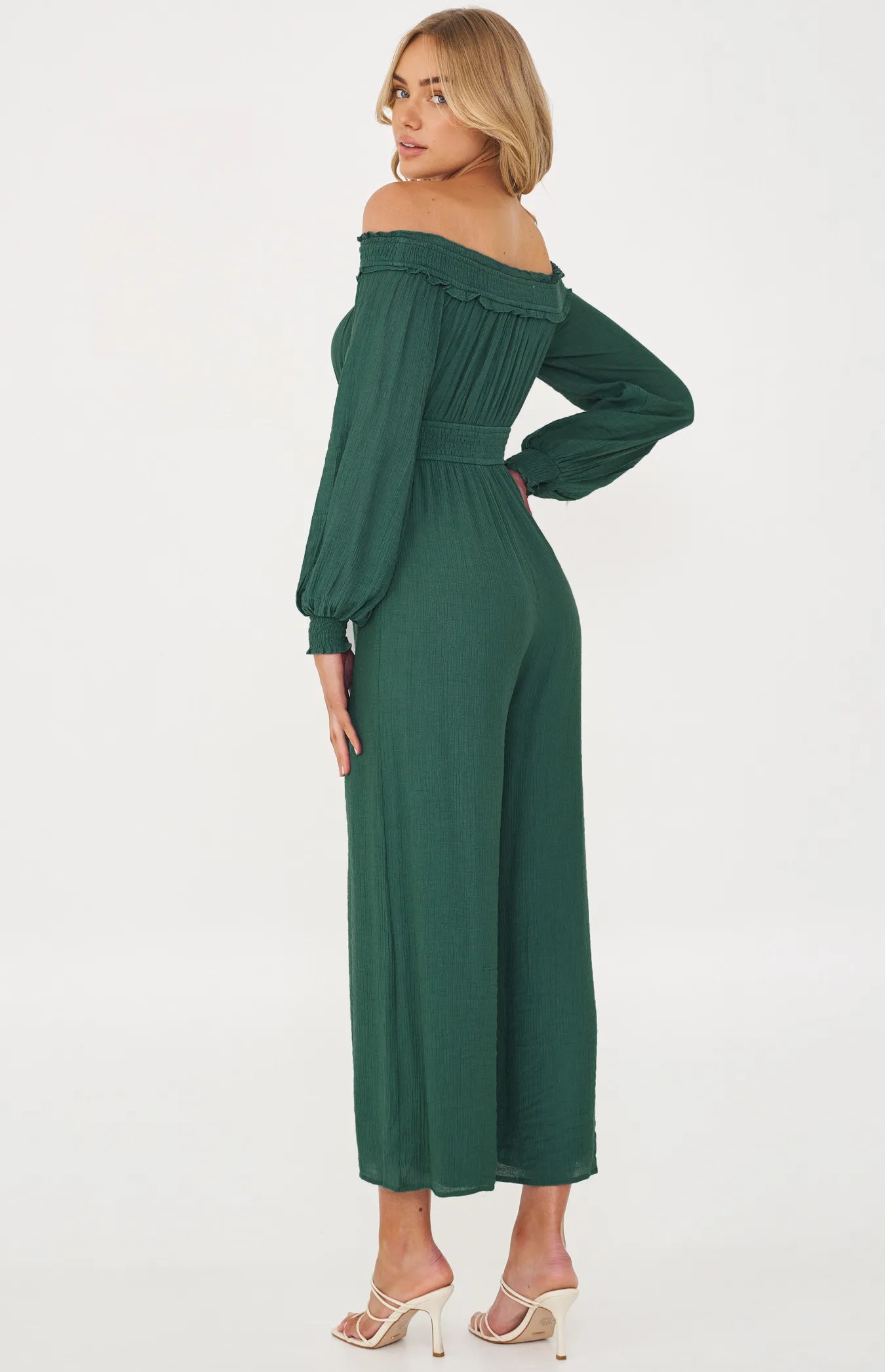 Off the Shoulder Jumpsuit with Shirred Waist (SJP526A)