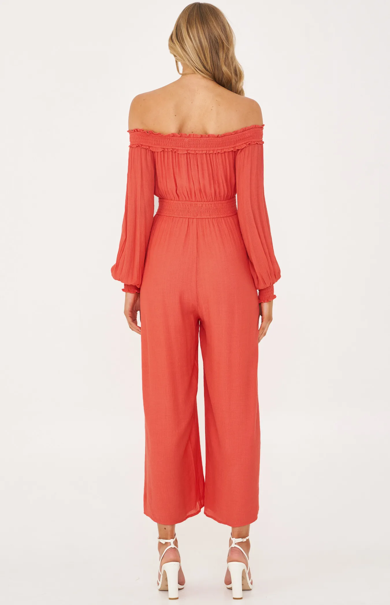 Off the Shoulder Jumpsuit with Shirred Waist (SJP526A)