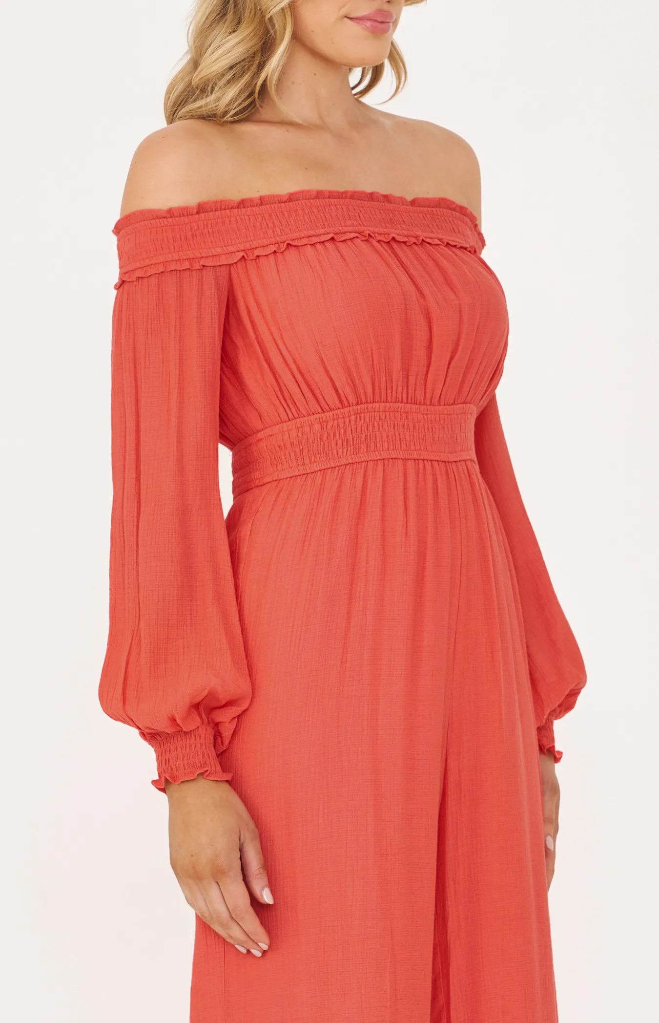 Off the Shoulder Jumpsuit with Shirred Waist (SJP526A)