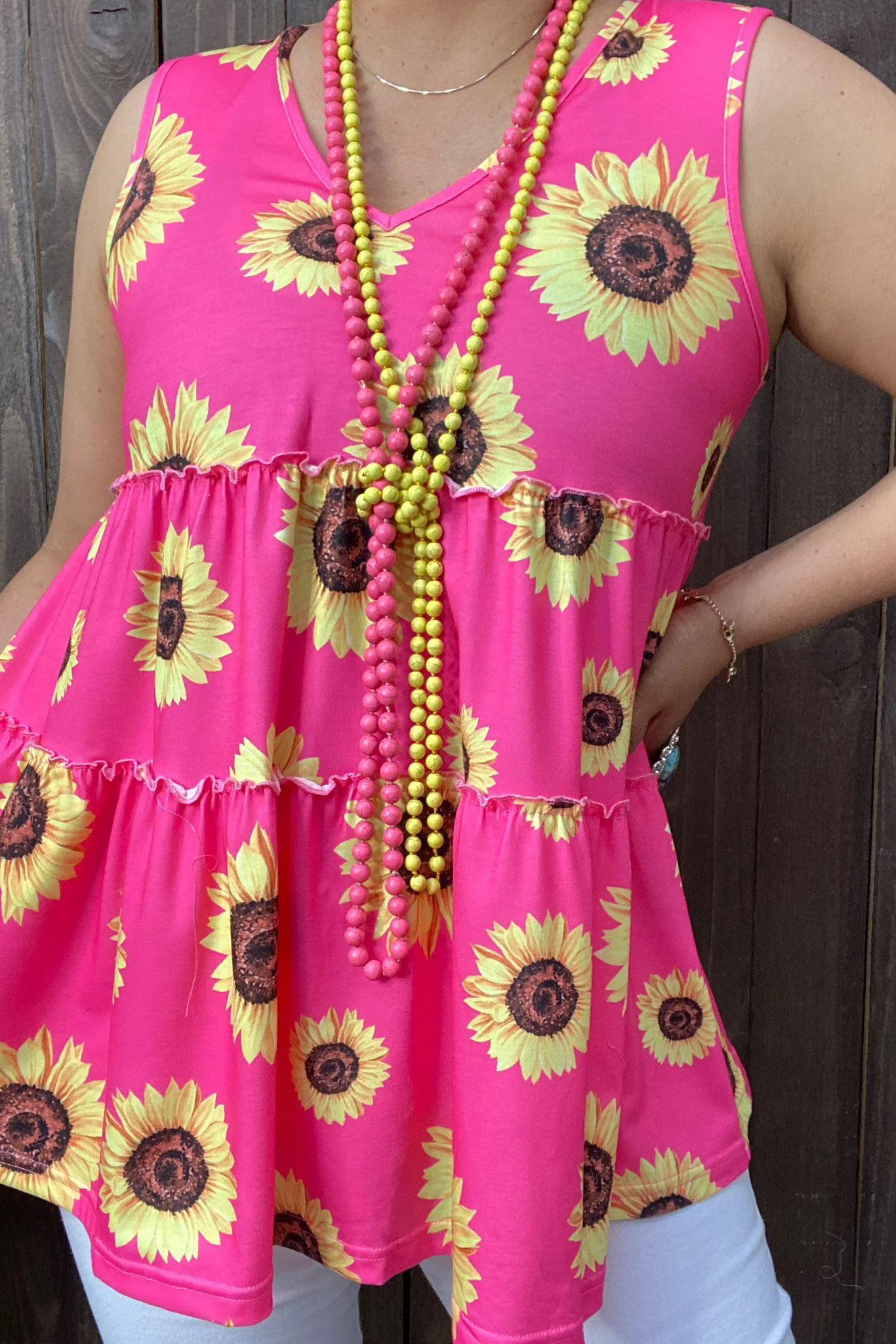 Pink & Yellow Sunflowers Baby Doll Tank