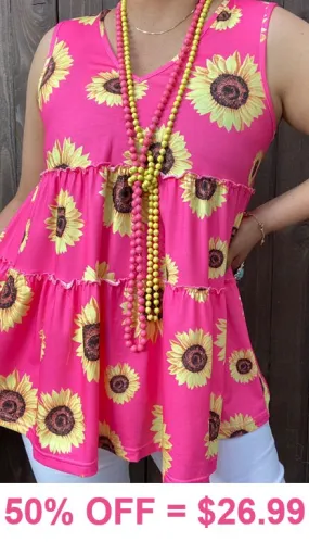 Pink & Yellow Sunflowers Baby Doll Tank