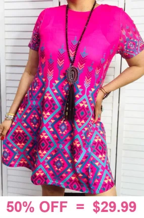 Pink Ombre Tribal short sleeve dress