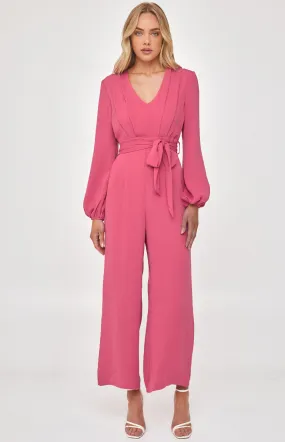 Pleated Detail Bubble Sleeve Jumpsuit with Belt (SJP527A)