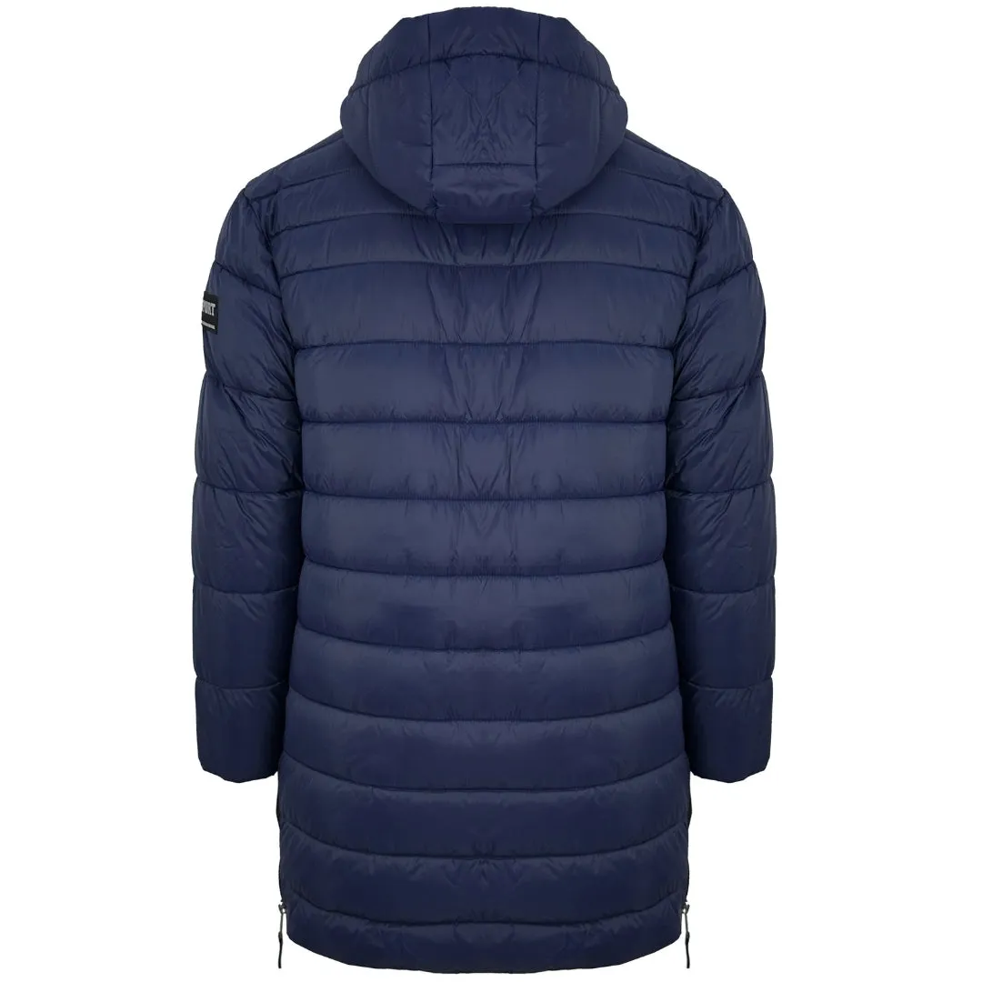 Plein Sport Padded Small Circular Logo Branded Navy Blue Long Jacket