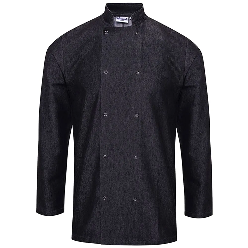 Premier Mens Denim Ringspun Cotton Long Sleeve Chefs Jacket