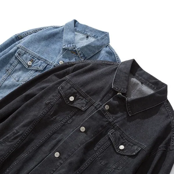 Retro Denim Jacket for men with grey cotton hood