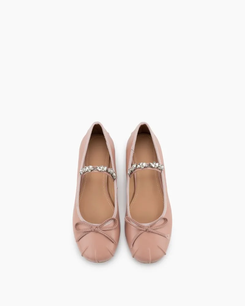 Rhinestone Straps Bowknot Solid  Ballet Flats