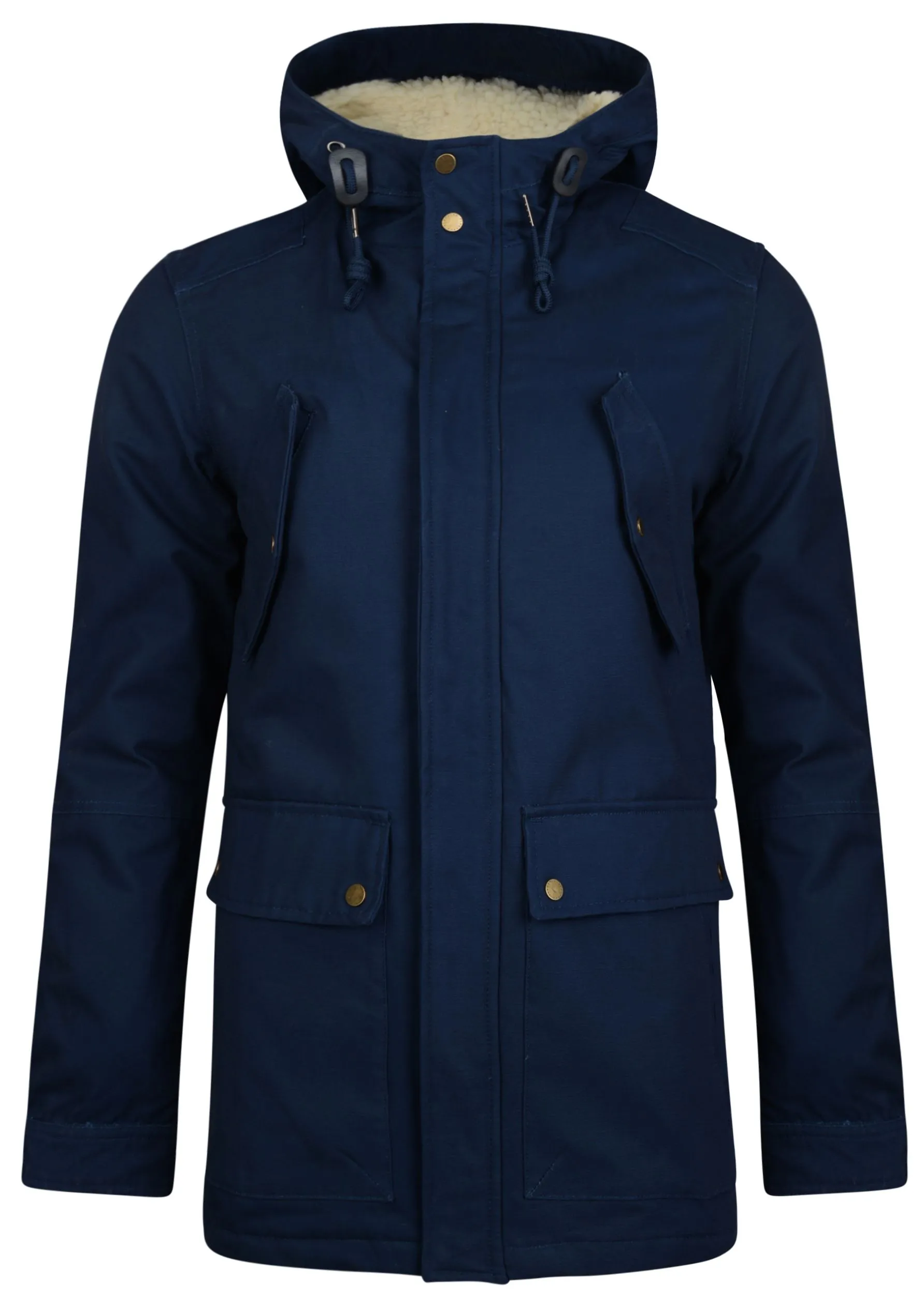 Ringspun Tondor Long Hooded Borg Lined Jacket Navy