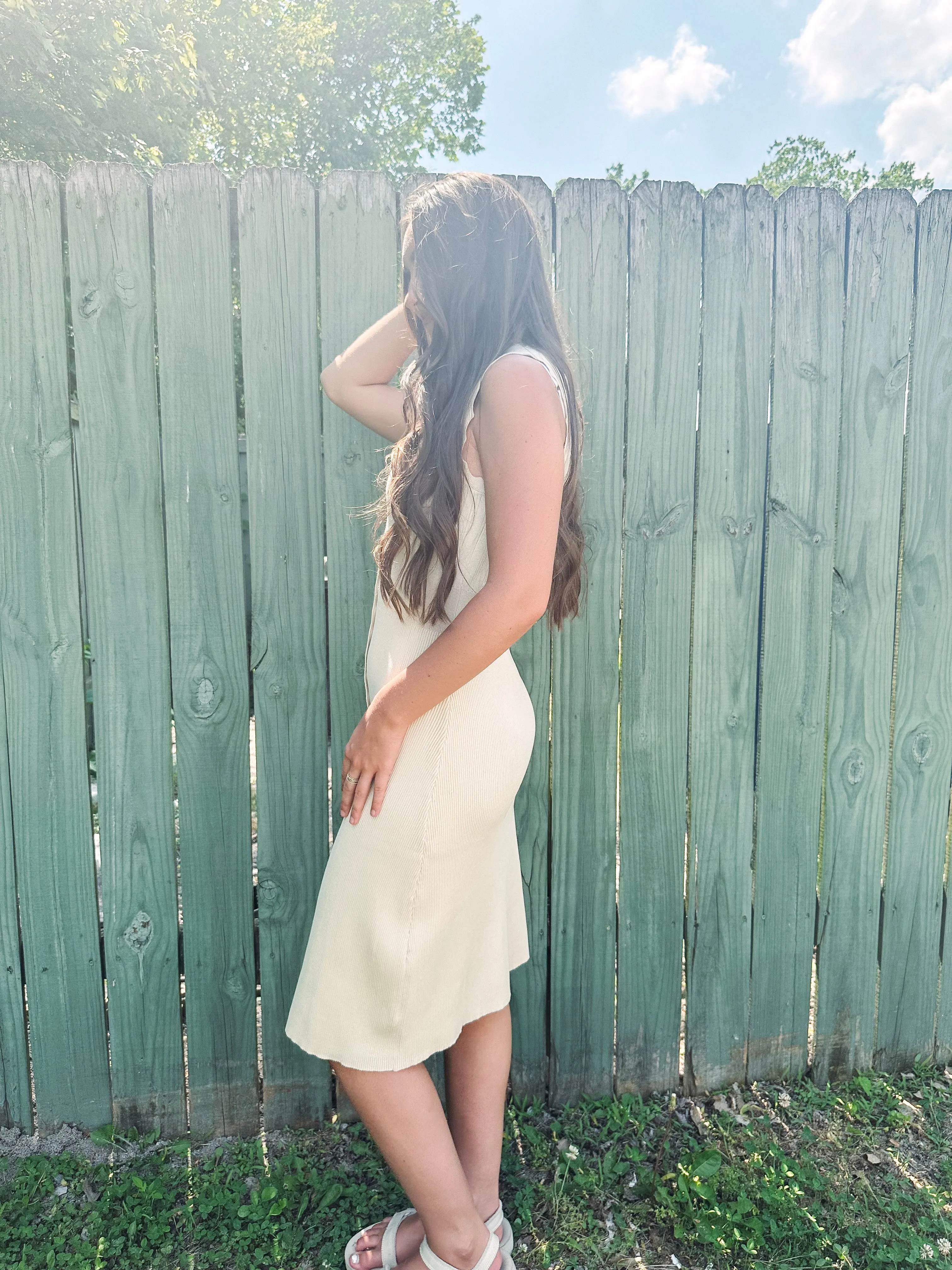 Sweet Cream Scalloped Edge Midi Dress