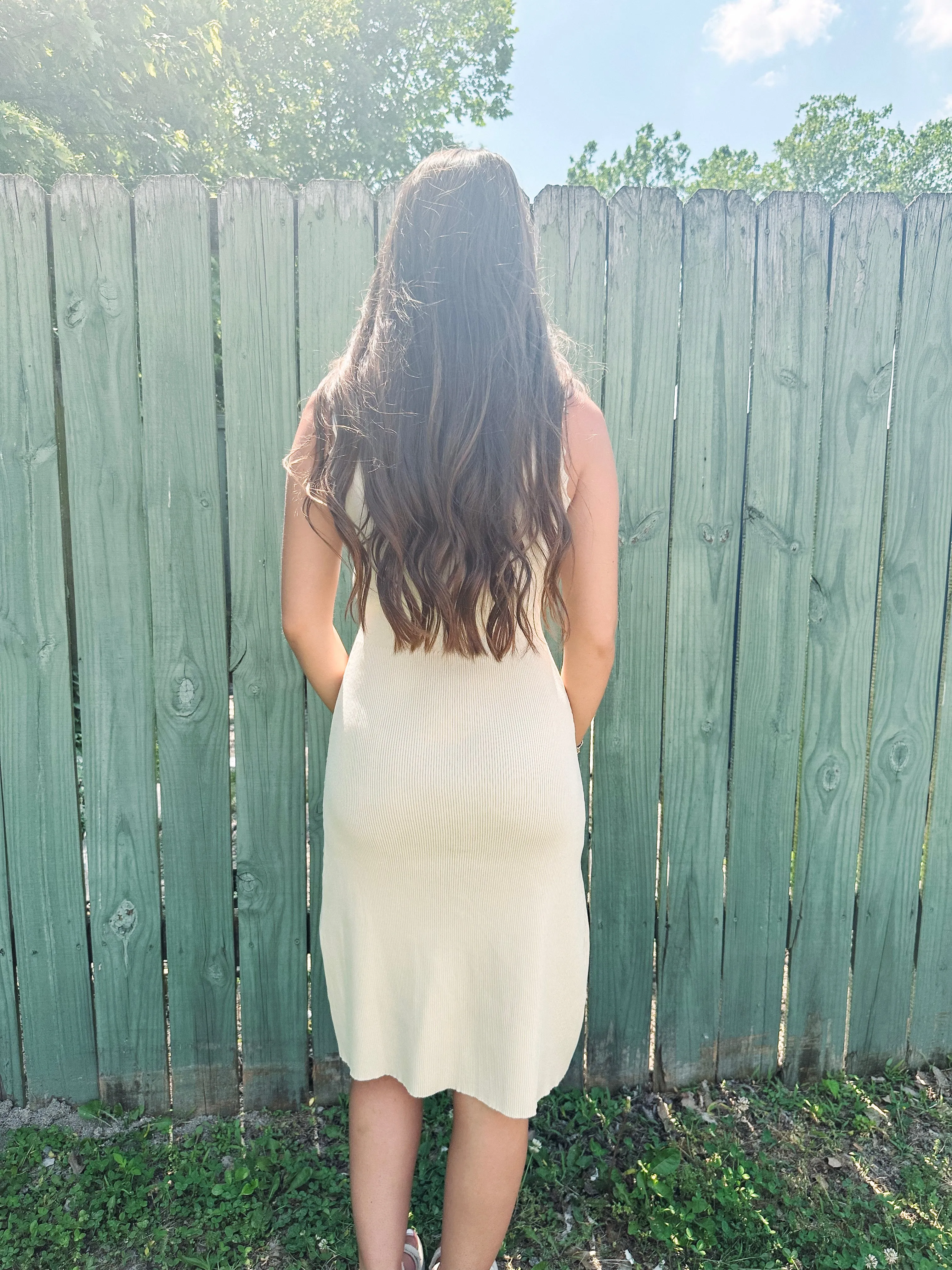 Sweet Cream Scalloped Edge Midi Dress