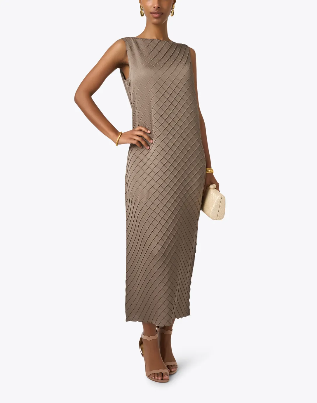 Taupe Diamond Plisse Dress