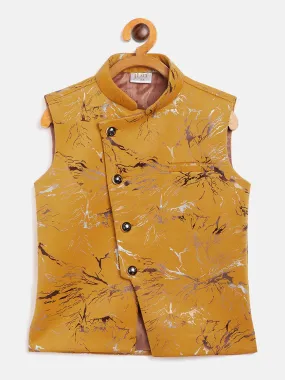 Vastramay Boy's Yellow Scuba Foil Print Nehru Jacket