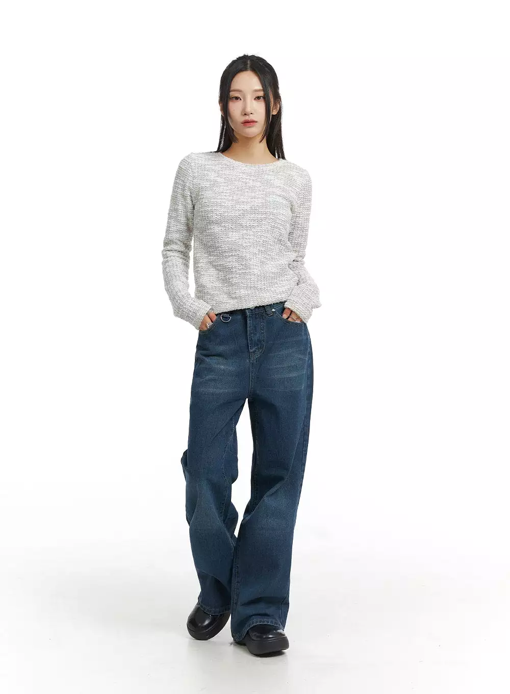 Washed Wide-Leg Denim Jeans CJ417