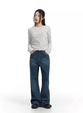 Washed Wide-Leg Denim Jeans CJ417