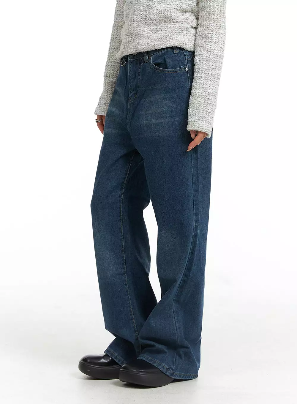 Washed Wide-Leg Denim Jeans CJ417