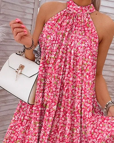 Women's Regular Dress Vacation Halter Neck Printing Sleeveless Printing Short Mini Dress Street