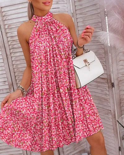 Women's Regular Dress Vacation Halter Neck Printing Sleeveless Printing Short Mini Dress Street