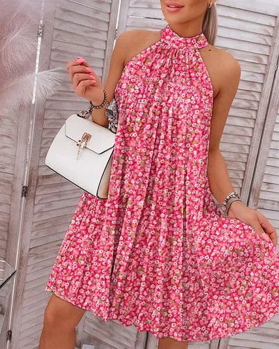 Women's Regular Dress Vacation Halter Neck Printing Sleeveless Printing Short Mini Dress Street