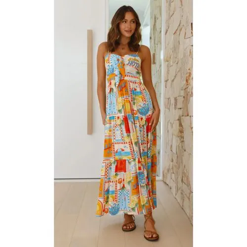 Women's Strap Dress Swing Dress Vacation Collarless Printing Bowknot Sleeveless Fruit Maxi Long Dress Holiday Beach