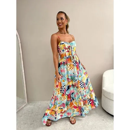 Women's Strap Dress Swing Dress Vacation Collarless Printing Bowknot Sleeveless Fruit Maxi Long Dress Holiday Beach