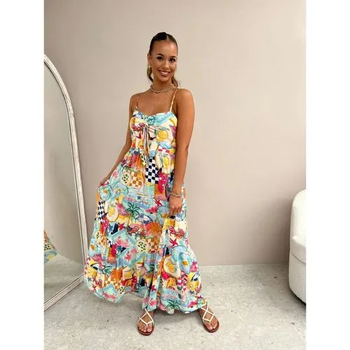 Women's Strap Dress Swing Dress Vacation Collarless Printing Bowknot Sleeveless Fruit Maxi Long Dress Holiday Beach