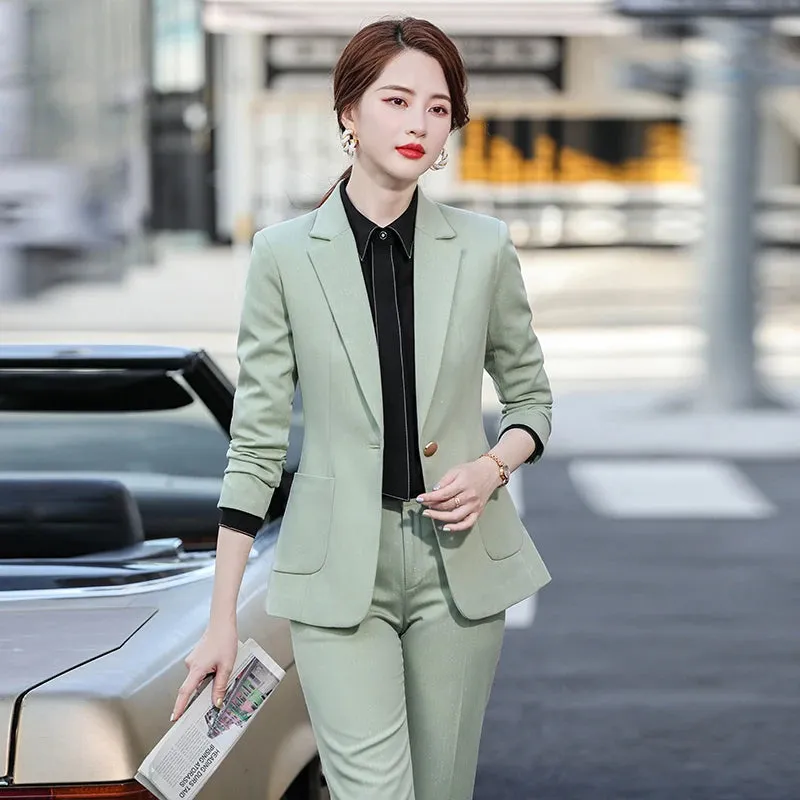 Women's Formal Office Blazer White Blouse Pants 3pcs Work Wear Set