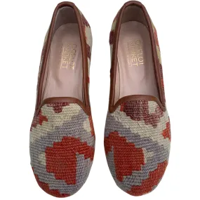 Women's Turkish Kilim Loafers Red, Lavender & Cream